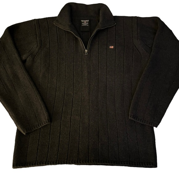 Polo Ralph Lauren Other - Ralph Lauren Polo Jeans Vintage Charcoal Flag Logo 1/4 Zip Cotton Knit Sweater